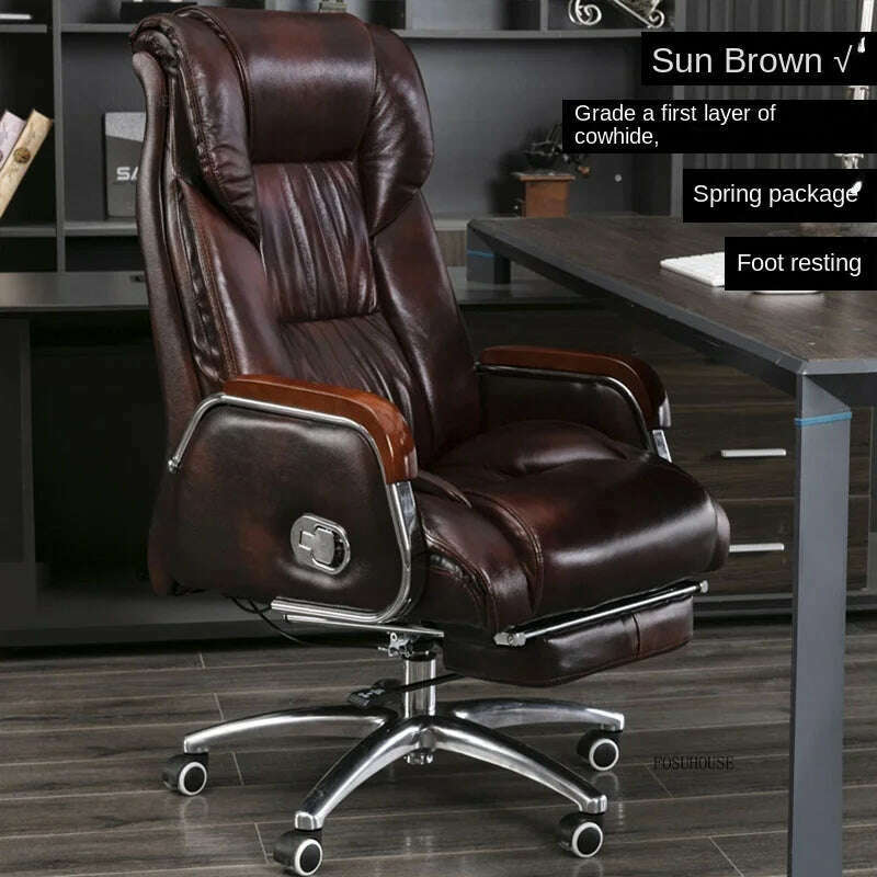 Luxury High Back Office Chairs with Massage Comfortable Ergonomic Recliner Home Office Boss Chairs High-end Lifting Swivel Chair - KIMLUD