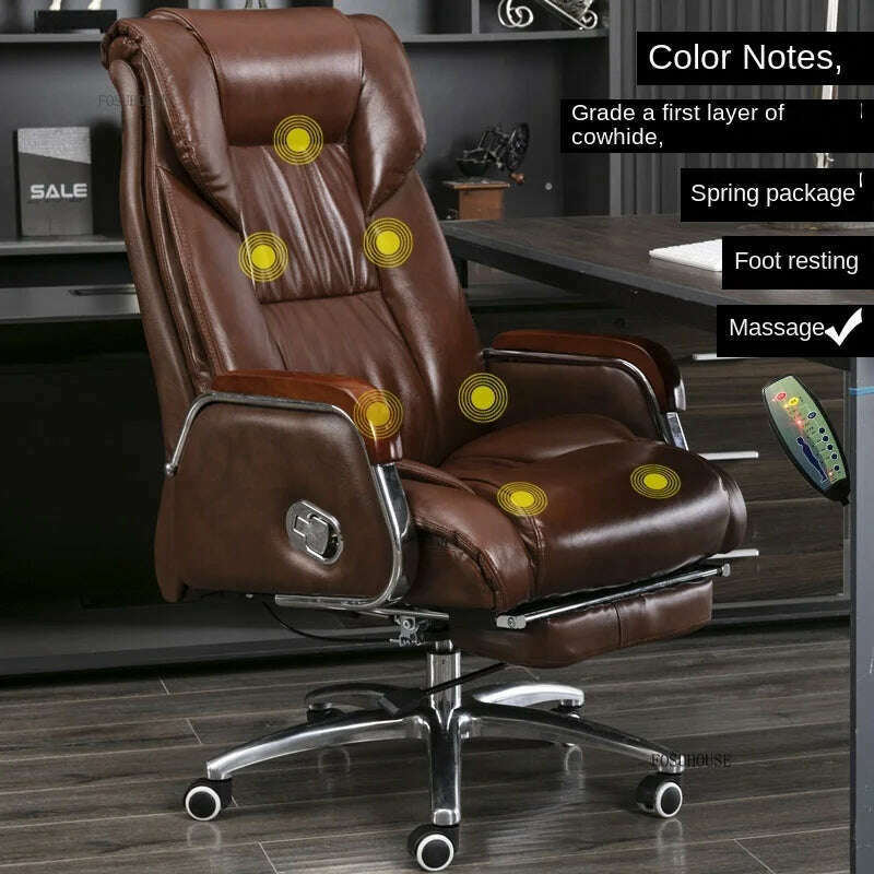 Luxury High Back Office Chairs with Massage Comfortable Ergonomic Recliner Home Office Boss Chairs High-end Lifting Swivel Chair - KIMLUD
