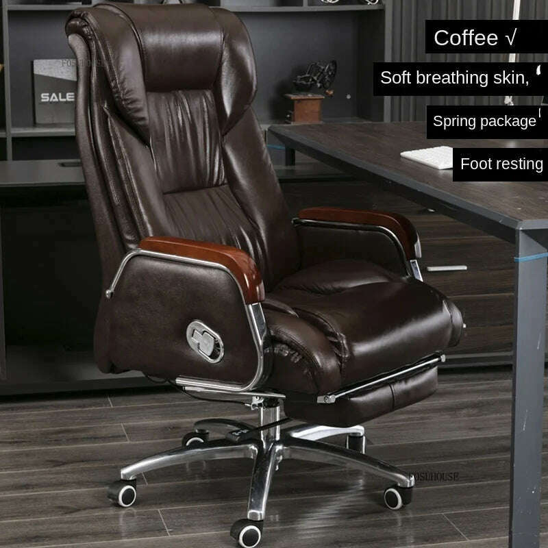 Luxury High Back Office Chairs with Massage Comfortable Ergonomic Recliner Home Office Boss Chairs High-end Lifting Swivel Chair - KIMLUD