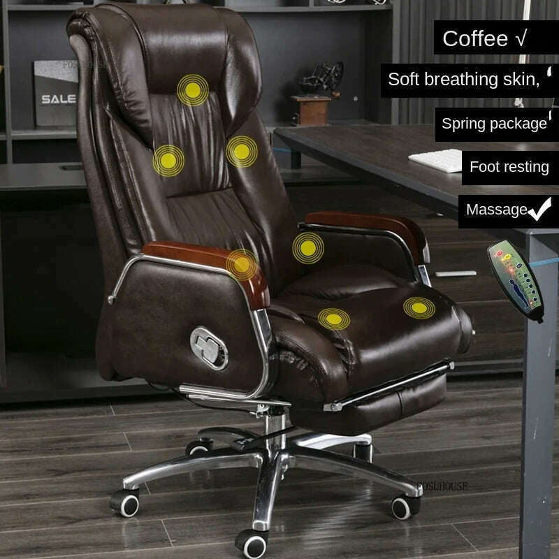 Luxury High Back Office Chairs with Massage Comfortable Ergonomic Recliner Home Office Boss Chairs High-end Lifting Swivel Chair - KIMLUD