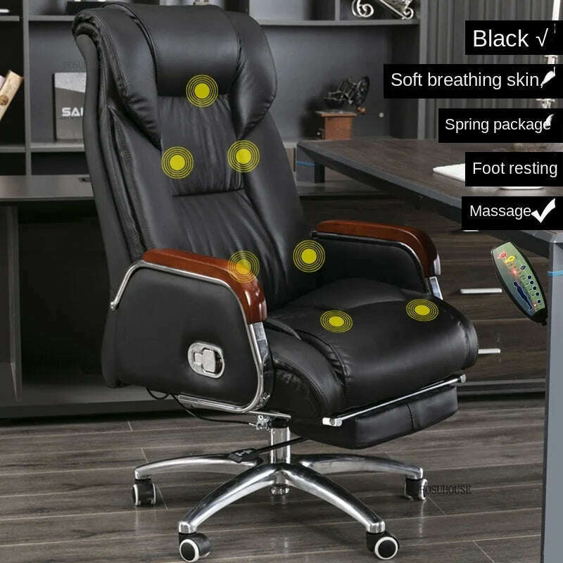 Luxury High Back Office Chairs with Massage Comfortable Ergonomic Recliner Home Office Boss Chairs High-end Lifting Swivel Chair - KIMLUD
