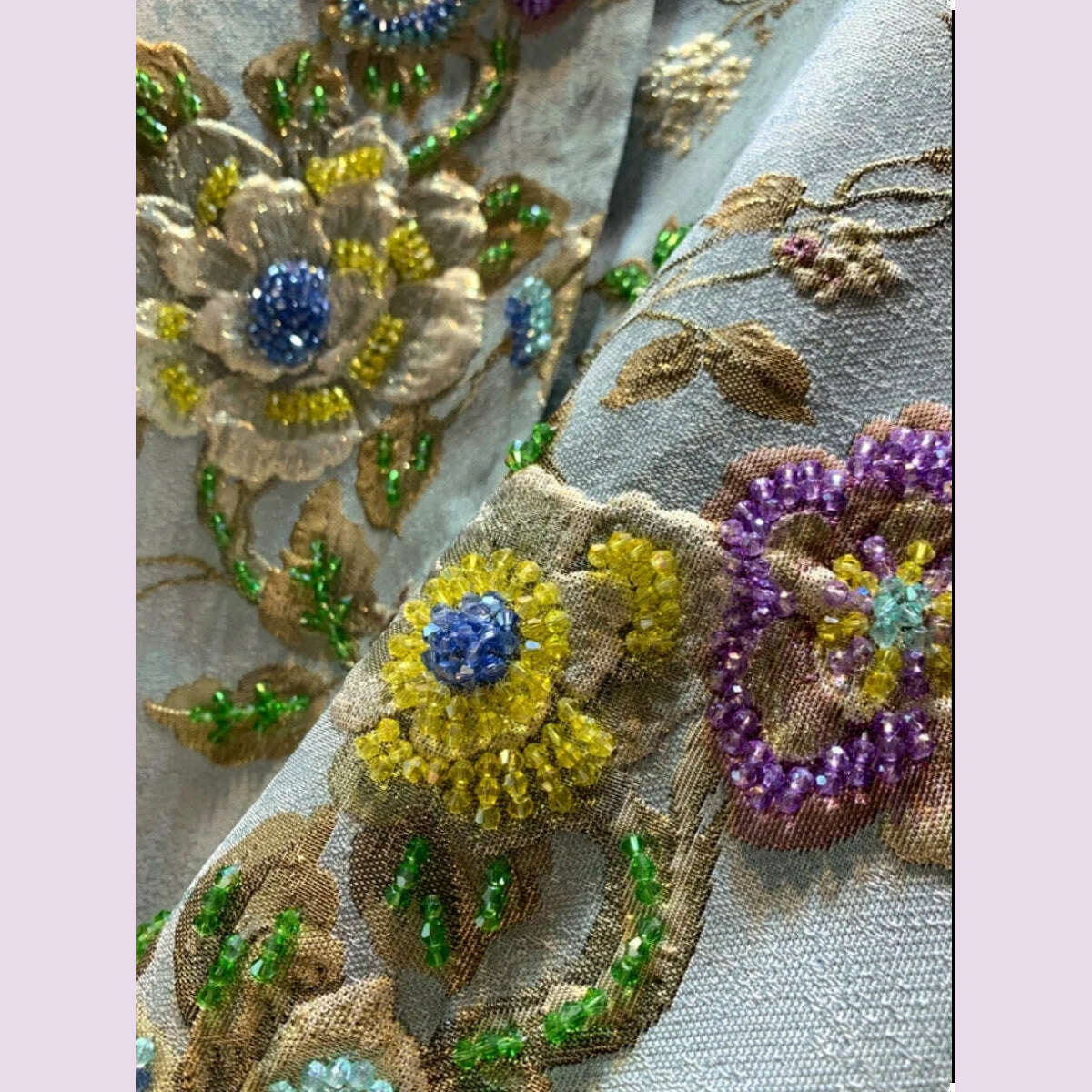 Luxury Lady Vintage Autumn Embroidery Jacket Women Floral Beading Long Coat Covered Button Outwear Trench O-neck - KIMLUD