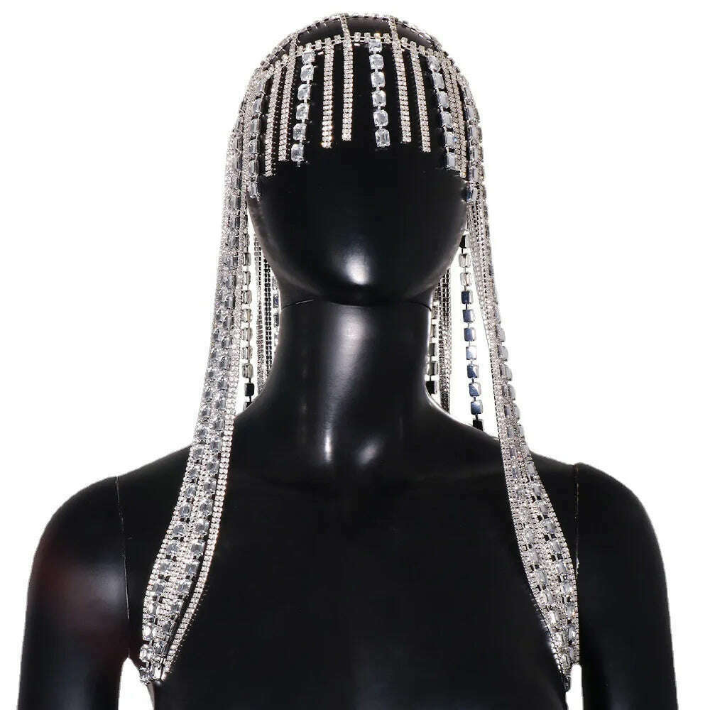 KIMLUD, Luxury Long Fringe Hair Chain European and American Temperament Trend Sexy Rhinestone Hair Accessories Headdress Head Chain, KIMLUD Womens Clothes