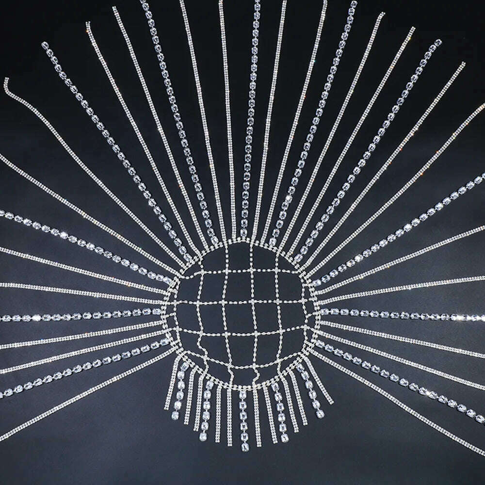 KIMLUD, Luxury Long Fringe Hair Chain European and American Temperament Trend Sexy Rhinestone Hair Accessories Headdress Head Chain, Silver / One Size, KIMLUD APPAREL - Womens Clothes
