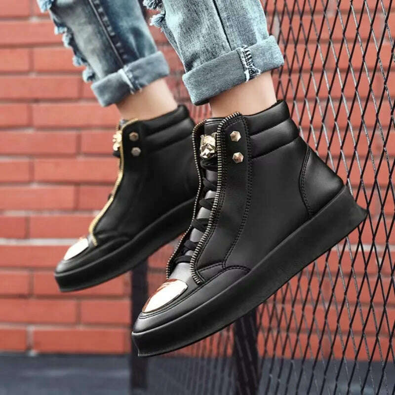 KIMLUD, Luxury Mens Sneaker Fashion High Top Casual Boot Hip Hop Streetwear Skateboard Shoes for Men Leather Ankle Boots Tenis Masculino, KIMLUD Womens Clothes