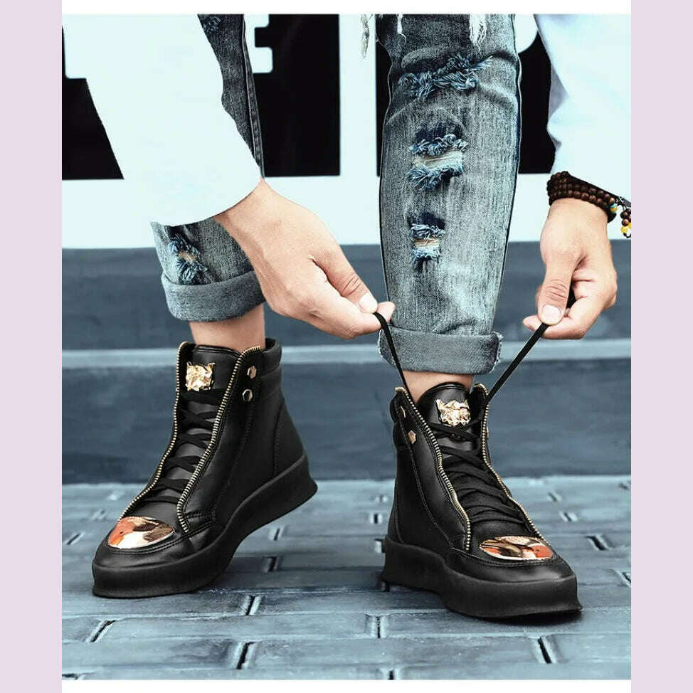 KIMLUD, Luxury Mens Sneaker Fashion High Top Casual Boot Hip Hop Streetwear Skateboard Shoes for Men Leather Ankle Boots Tenis Masculino, KIMLUD Womens Clothes