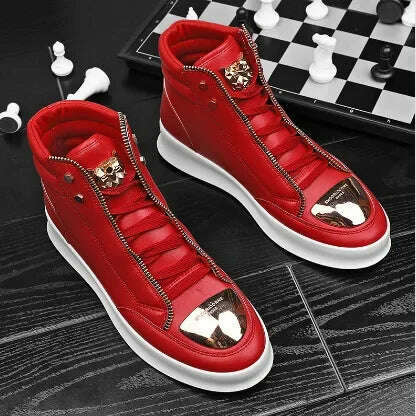 KIMLUD, Luxury Mens Sneaker Fashion High Top Casual Boot Hip Hop Streetwear Skateboard Shoes for Men Leather Ankle Boots Tenis Masculino, red / 40, KIMLUD APPAREL - Womens Clothes