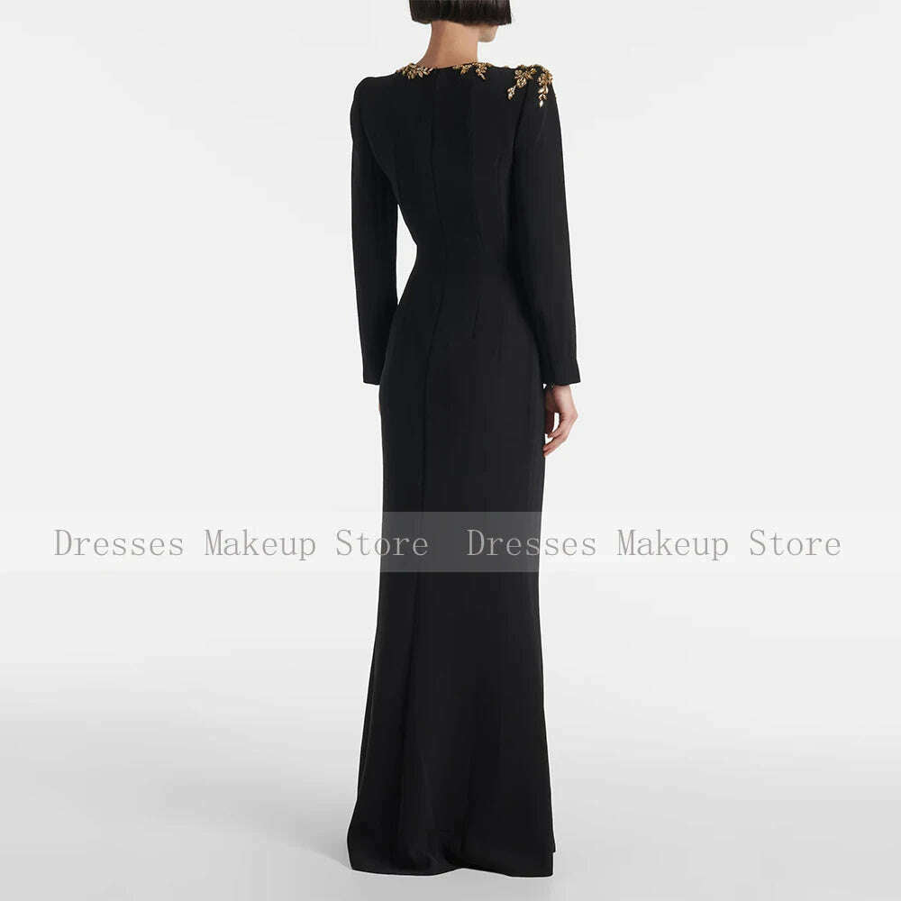 KIMLUD, Luxury Mermaid Evening Dress Black Long Sleeves Crystals O Neck Evening Gowns for Women 2024 Trumpet Elegant Wedding Party Dress, KIMLUD Womens Clothes