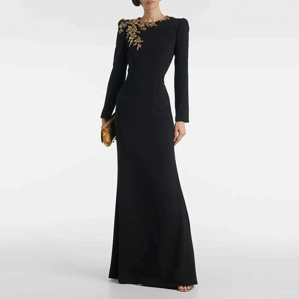 KIMLUD, Luxury Mermaid Evening Dress Black Long Sleeves Crystals O Neck Evening Gowns for Women 2024 Trumpet Elegant Wedding Party Dress, Navy Blue / 18W, KIMLUD APPAREL - Womens Clothes