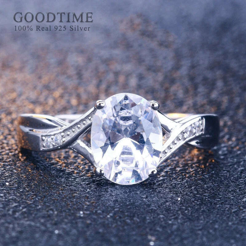 KIMLUD, Luxury Pure 925 Sterling Silver Ring For Women Round Zircon Bride Wedding Rhinestone Rings 925 Jewelry Accessories Gift For Lady, KIMLUD Womens Clothes