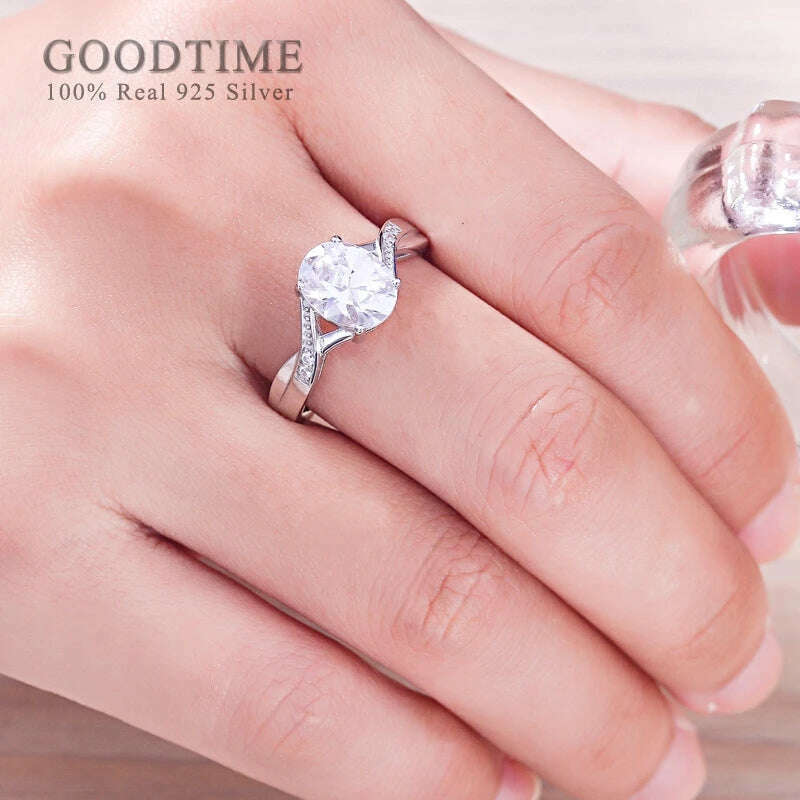 KIMLUD, Luxury Pure 925 Sterling Silver Ring For Women Round Zircon Bride Wedding Rhinestone Rings 925 Jewelry Accessories Gift For Lady, KIMLUD Womens Clothes