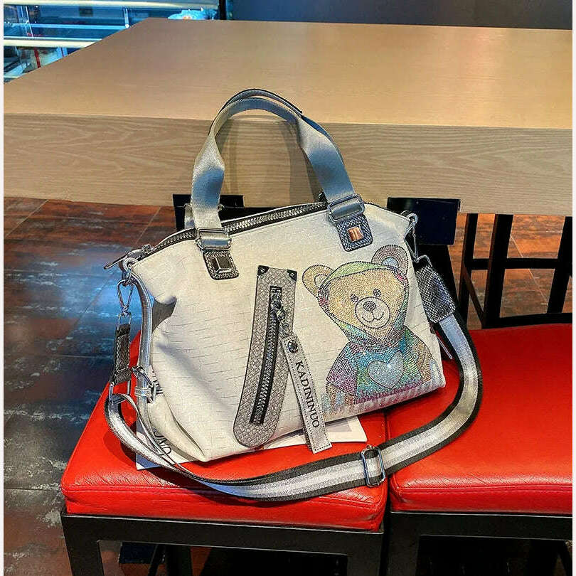 Luxury Rhinestone Designer Handbags Brand 2021 Fashion Diamond Crossbody Bags High Capacity Women Bear Shoulder Bag Sac A Main - KIMLUD