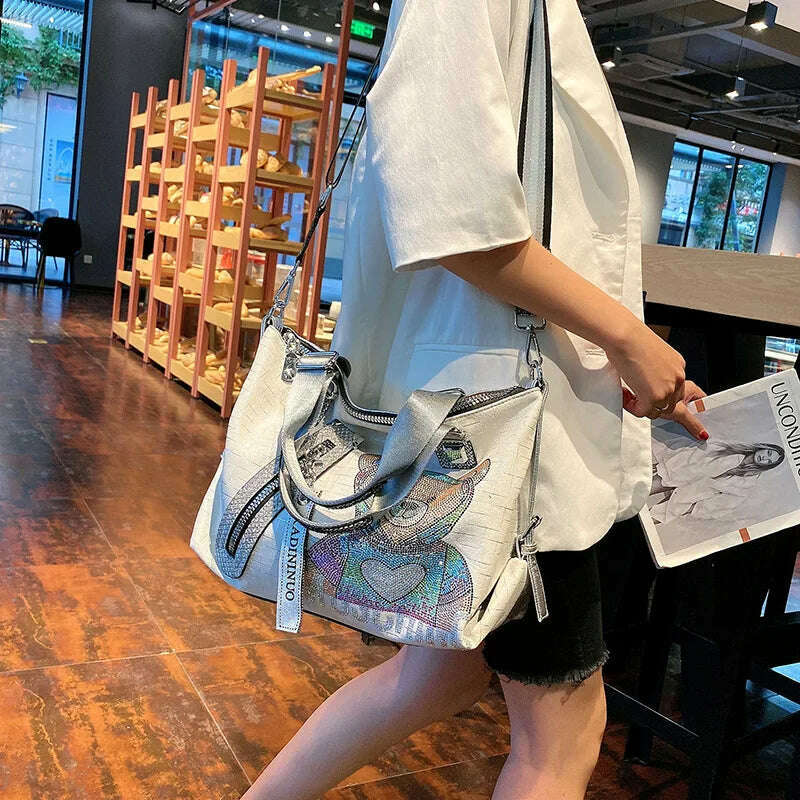 Luxury Rhinestone Designer Handbags Brand 2021 Fashion Diamond Crossbody Bags High Capacity Women Bear Shoulder Bag Sac A Main - KIMLUD