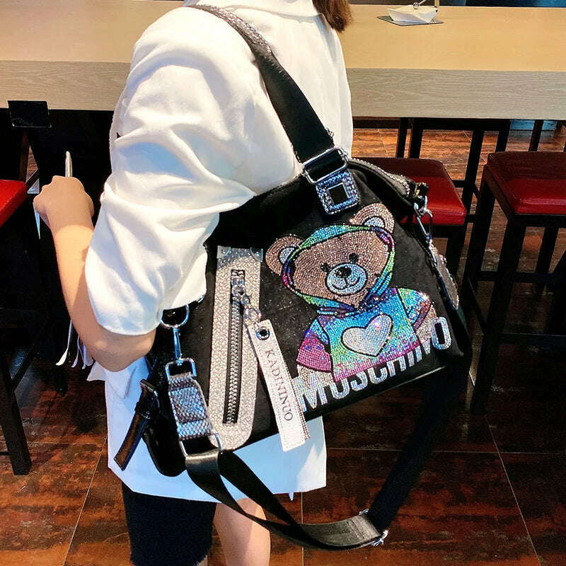 Luxury Rhinestone Designer Handbags Brand 2021 Fashion Diamond Crossbody Bags High Capacity Women Bear Shoulder Bag Sac A Main - KIMLUD