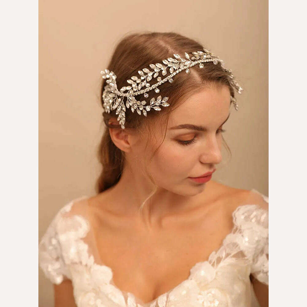 Luxury Rhinestones Headband Silver Rose gold Bridal Head Chain Tiaras Wedding Hair Crown Party Prom Women Headpieces - KIMLUD
