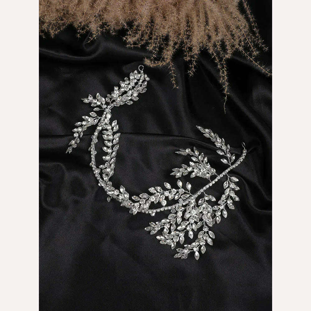 Luxury Rhinestones Headband Silver Rose gold Bridal Head Chain Tiaras Wedding Hair Crown Party Prom Women Headpieces - KIMLUD
