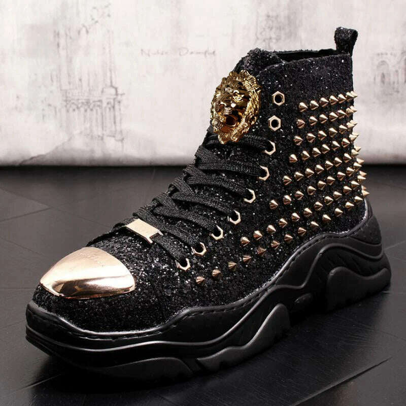 KIMLUD, Luxury rivet Boots Men's shoes designer sneakers men punk high tops gold red light bottom Casual Platform shoe zapatillas hombre, KIMLUD Womens Clothes