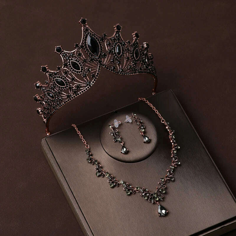 Luxury Silver Color Crystal Water Drop Bridal Jewelry Sets Rhinestone Tiaras Crown Necklace Earrings Wedding Dubai Jewelry Set - KIMLUD
