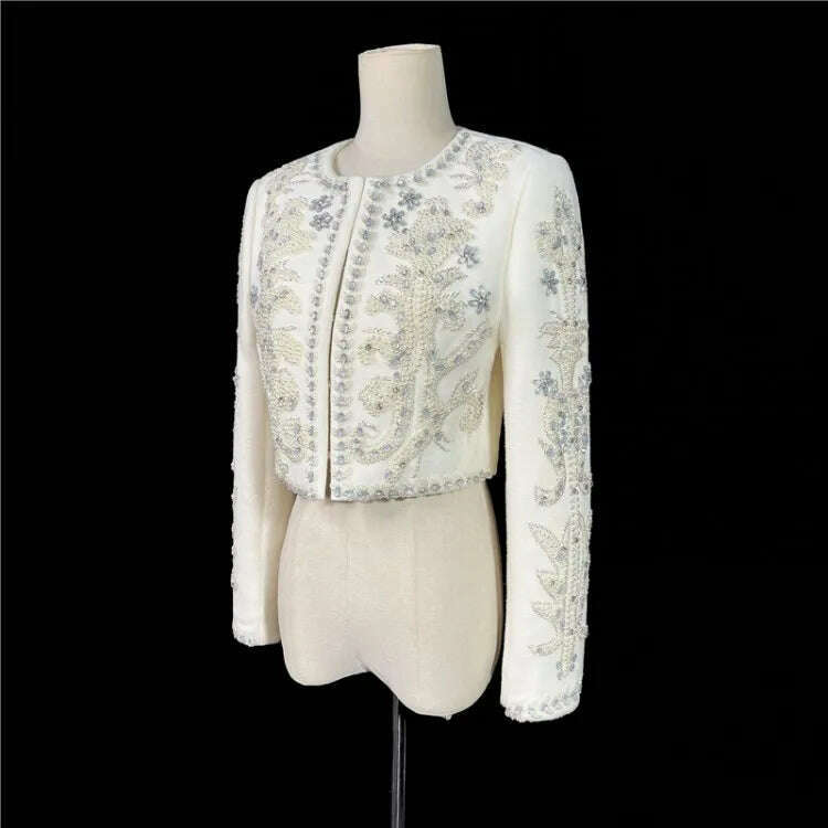 KIMLUD, Luxury Spring New Women Baroque Diamond Pearls Beading Embroidery Jacket Elegant Slim Fit Short Suit Coat Party White Outerwear, KIMLUD Womens ClothesKIMLUD, Luxury Spring New Women Baroque Diamond Pearls Beading Embroidery Jacket Elegant Slim Fit Short Suit Coat Party White Outerwear, jacket wool / XS, KIMLUD APPAREL - Womens Clothes
