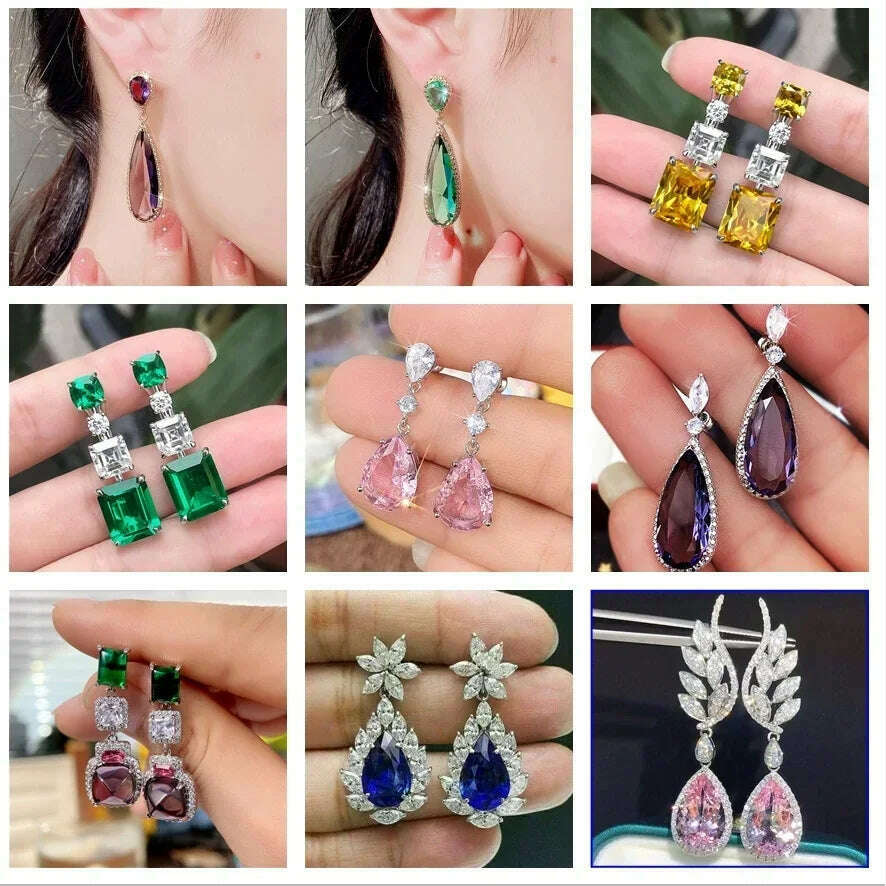 KIMLUD, Luxury Square Purple Cubic Zirconia Crystal Earrings for Women New FashionExquisite Fashion Gold Color Dangle Wedding Jewelry, KIMLUD Womens Clothes