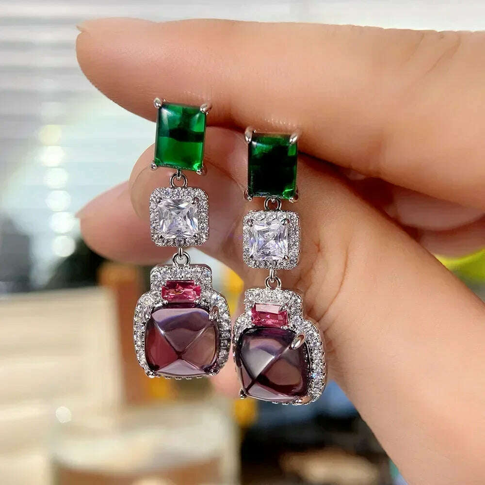 KIMLUD, Luxury Square Purple Cubic Zirconia Crystal Earrings for Women New FashionExquisite Fashion Gold Color Dangle Wedding Jewelry, KIMLUD Womens Clothes