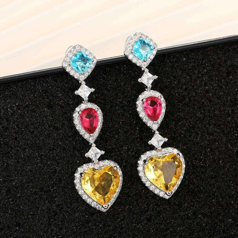 KIMLUD, Luxury Square Purple Cubic Zirconia Crystal Earrings for Women New FashionExquisite Fashion Gold Color Dangle Wedding Jewelry, E2223, KIMLUD APPAREL - Womens Clothes