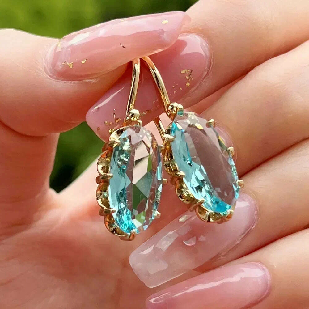 KIMLUD, Luxury Square Purple Cubic Zirconia Crystal Earrings for Women New FashionExquisite Fashion Gold Color Dangle Wedding Jewelry, E2035 Earrings, KIMLUD APPAREL - Womens Clothes