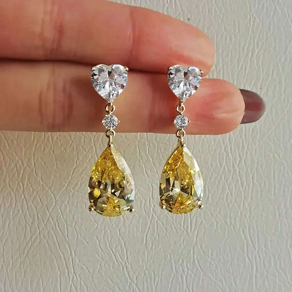 KIMLUD, Luxury Square Purple Cubic Zirconia Crystal Earrings for Women New FashionExquisite Fashion Gold Color Dangle Wedding Jewelry, E1946 Earrings, KIMLUD APPAREL - Womens Clothes