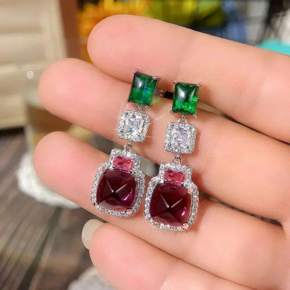 KIMLUD, Luxury Square Purple Cubic Zirconia Crystal Earrings for Women New FashionExquisite Fashion Gold Color Dangle Wedding Jewelry, E2148 Earrings, KIMLUD APPAREL - Womens Clothes