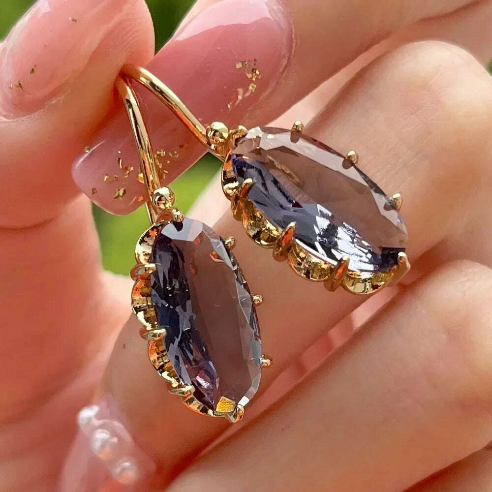 KIMLUD, Luxury Square Purple Cubic Zirconia Crystal Earrings for Women New FashionExquisite Fashion Gold Color Dangle Wedding Jewelry, E2037 Earrings, KIMLUD APPAREL - Womens Clothes