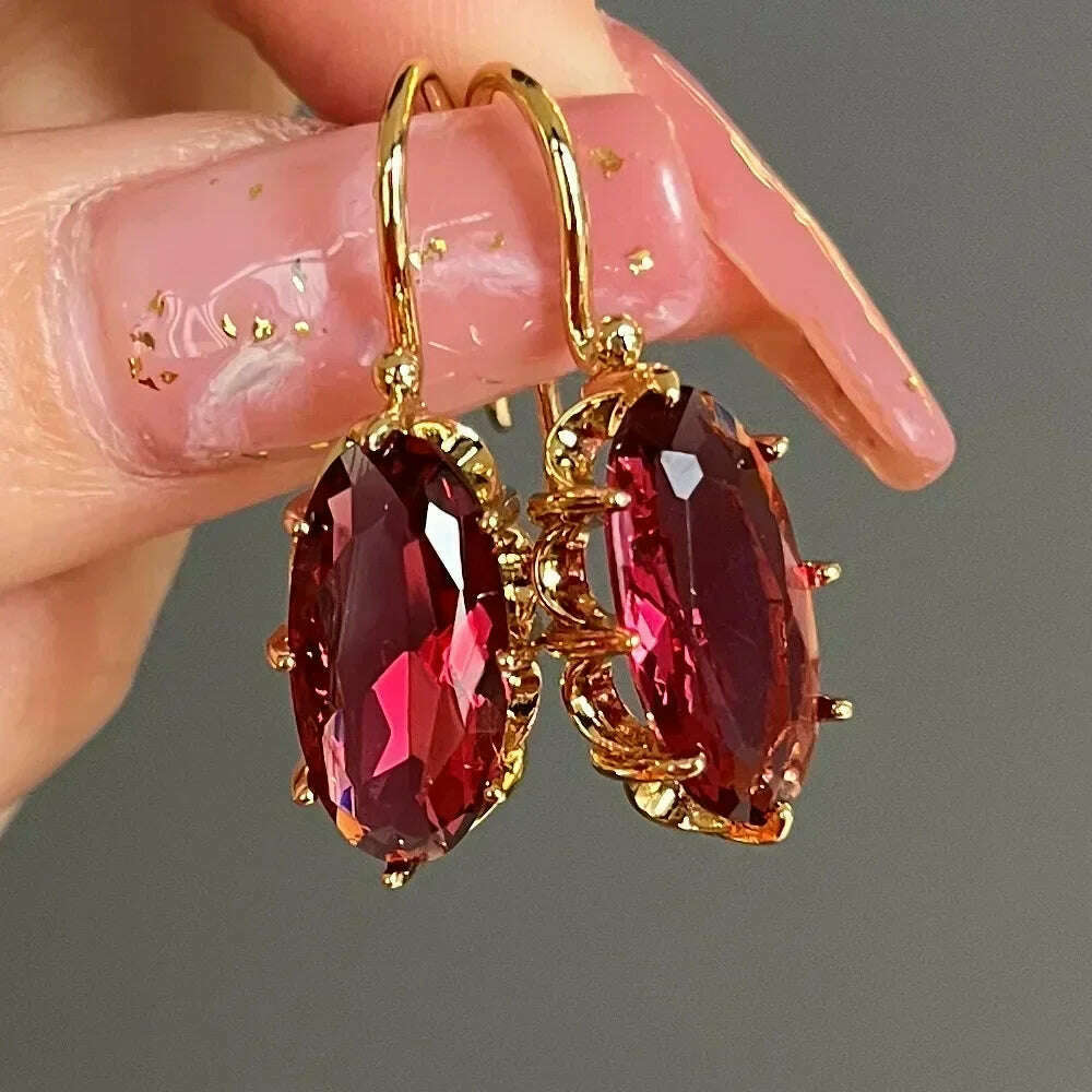 KIMLUD, Luxury Square Purple Cubic Zirconia Crystal Earrings for Women New FashionExquisite Fashion Gold Color Dangle Wedding Jewelry, E2038 Earrings, KIMLUD APPAREL - Womens Clothes