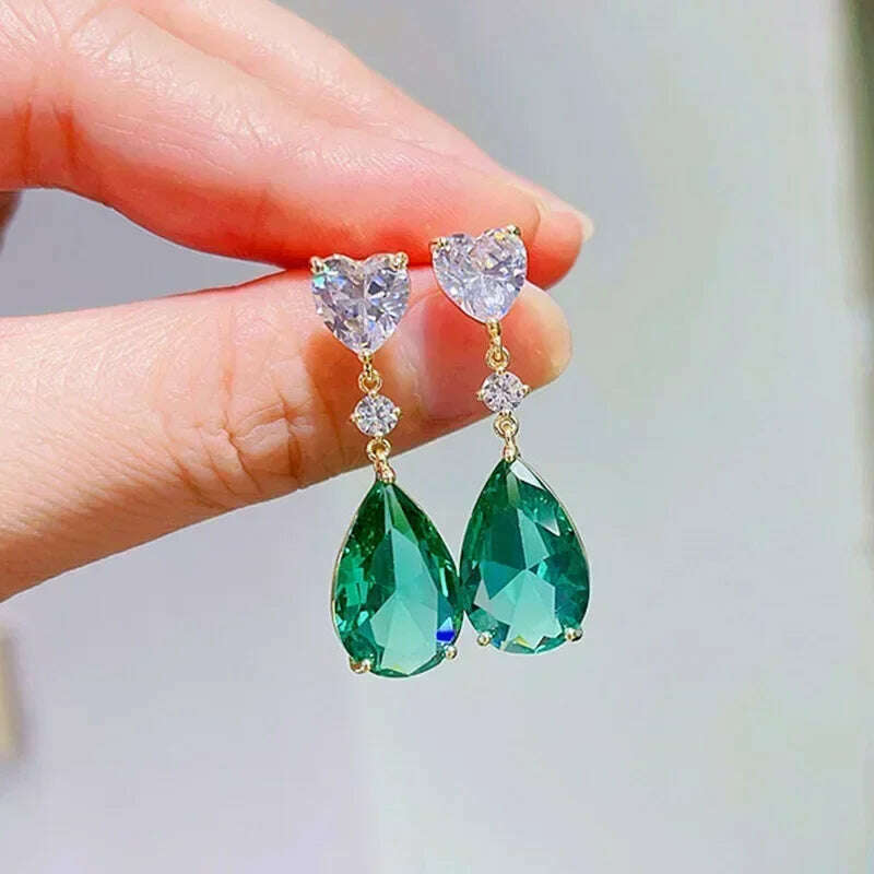 KIMLUD, Luxury Square Purple Cubic Zirconia Crystal Earrings for Women New FashionExquisite Fashion Gold Color Dangle Wedding Jewelry, E1872 Earrings, KIMLUD APPAREL - Womens Clothes