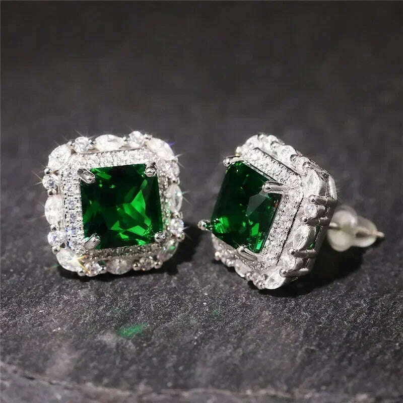 KIMLUD, Luxury Square Purple Cubic Zirconia Crystal Earrings for Women New FashionExquisite Fashion Gold Color Dangle Wedding Jewelry, E1560 Earrings, KIMLUD APPAREL - Womens Clothes