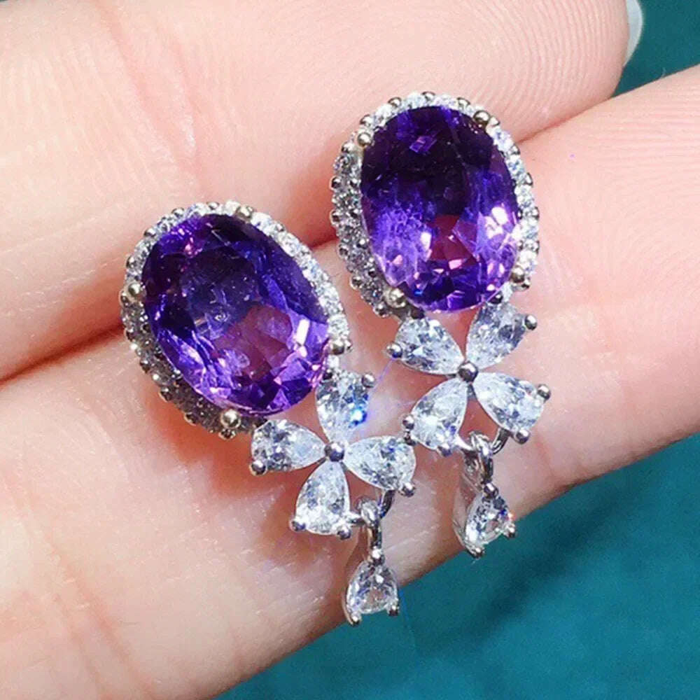 KIMLUD, Luxury Square Purple Cubic Zirconia Crystal Earrings for Women New FashionExquisite Fashion Gold Color Dangle Wedding Jewelry, E1973 Earrings, KIMLUD APPAREL - Womens Clothes