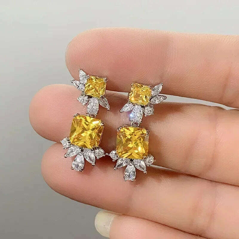 KIMLUD, Luxury Square Purple Cubic Zirconia Crystal Earrings for Women New FashionExquisite Fashion Gold Color Dangle Wedding Jewelry, E2295 Earrings, KIMLUD APPAREL - Womens Clothes