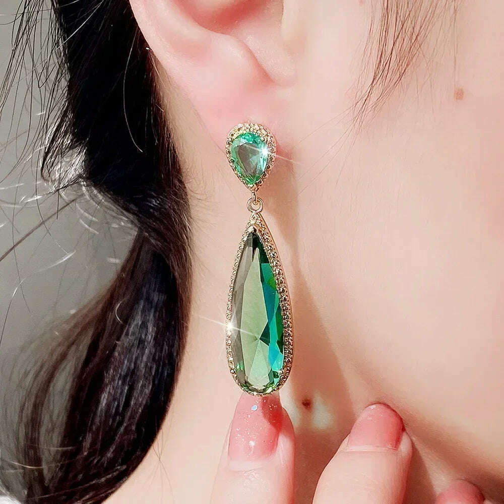 KIMLUD, Luxury Square Purple Cubic Zirconia Crystal Earrings for Women New FashionExquisite Fashion Gold Color Dangle Wedding Jewelry, E1849 green, KIMLUD APPAREL - Womens Clothes