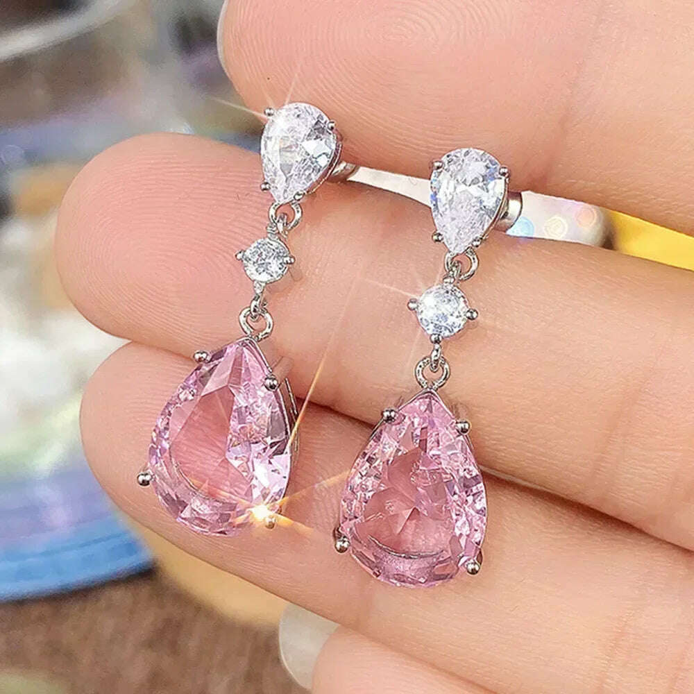 KIMLUD, Luxury Square Purple Cubic Zirconia Crystal Earrings for Women New FashionExquisite Fashion Gold Color Dangle Wedding Jewelry, E1772, KIMLUD APPAREL - Womens Clothes