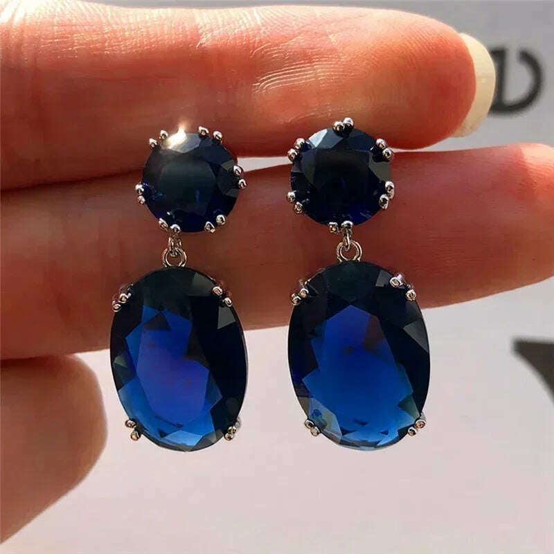 KIMLUD, Luxury Square Purple Cubic Zirconia Crystal Earrings for Women New FashionExquisite Fashion Gold Color Dangle Wedding Jewelry, AER417blue, KIMLUD APPAREL - Womens Clothes