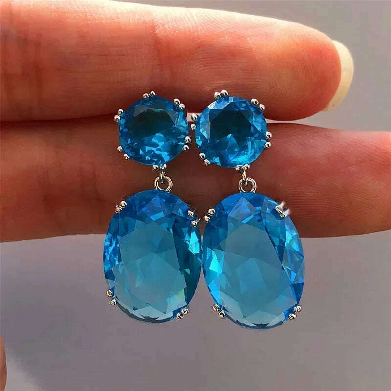 KIMLUD, Luxury Square Purple Cubic Zirconia Crystal Earrings for Women New FashionExquisite Fashion Gold Color Dangle Wedding Jewelry, AER417 sky, KIMLUD APPAREL - Womens Clothes
