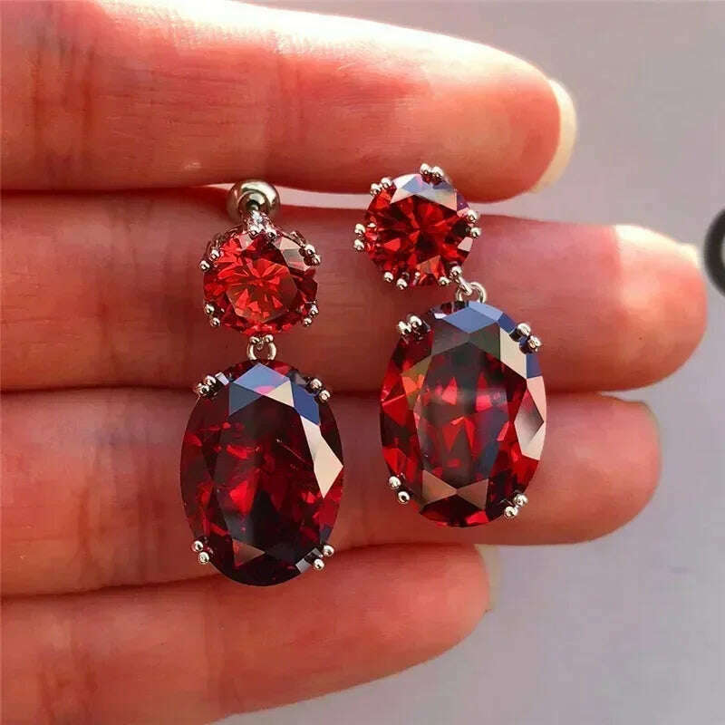KIMLUD, Luxury Square Purple Cubic Zirconia Crystal Earrings for Women New FashionExquisite Fashion Gold Color Dangle Wedding Jewelry, AER417 red, KIMLUD APPAREL - Womens Clothes