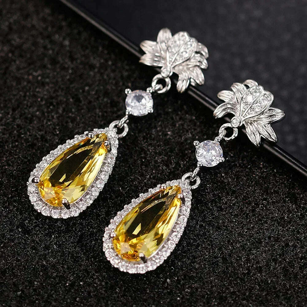 KIMLUD, Luxury Square Purple Cubic Zirconia Crystal Earrings for Women New FashionExquisite Fashion Gold Color Dangle Wedding Jewelry, E2024 yellow, KIMLUD APPAREL - Womens Clothes