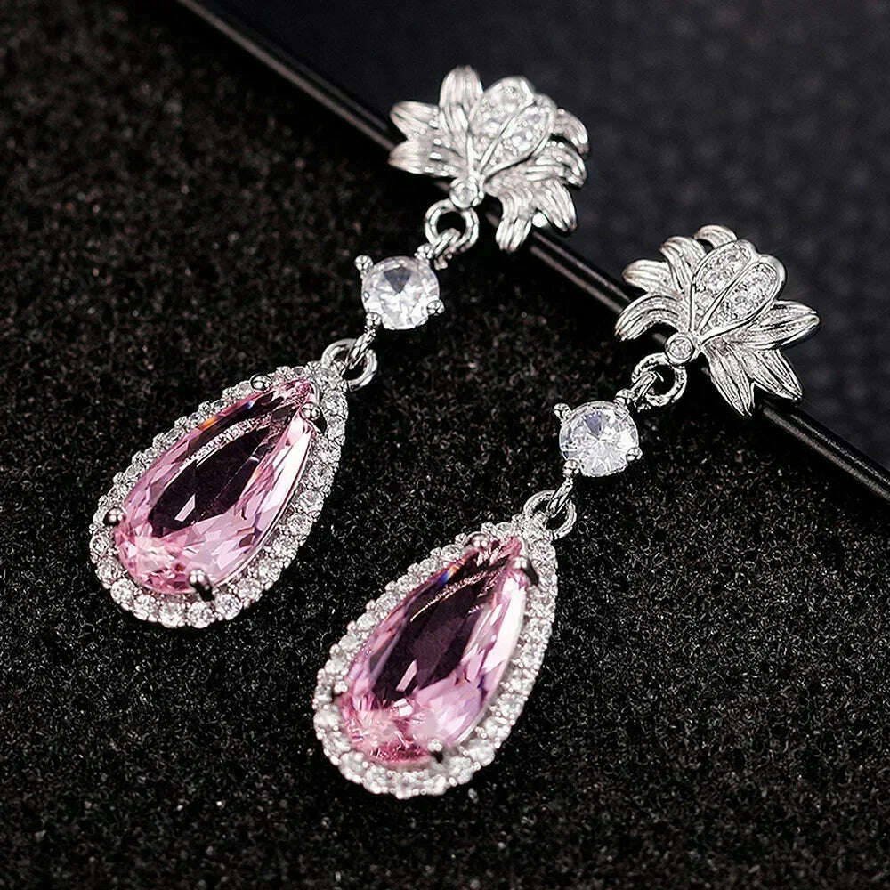 KIMLUD, Luxury Square Purple Cubic Zirconia Crystal Earrings for Women New FashionExquisite Fashion Gold Color Dangle Wedding Jewelry, E2022 pink, KIMLUD APPAREL - Womens Clothes