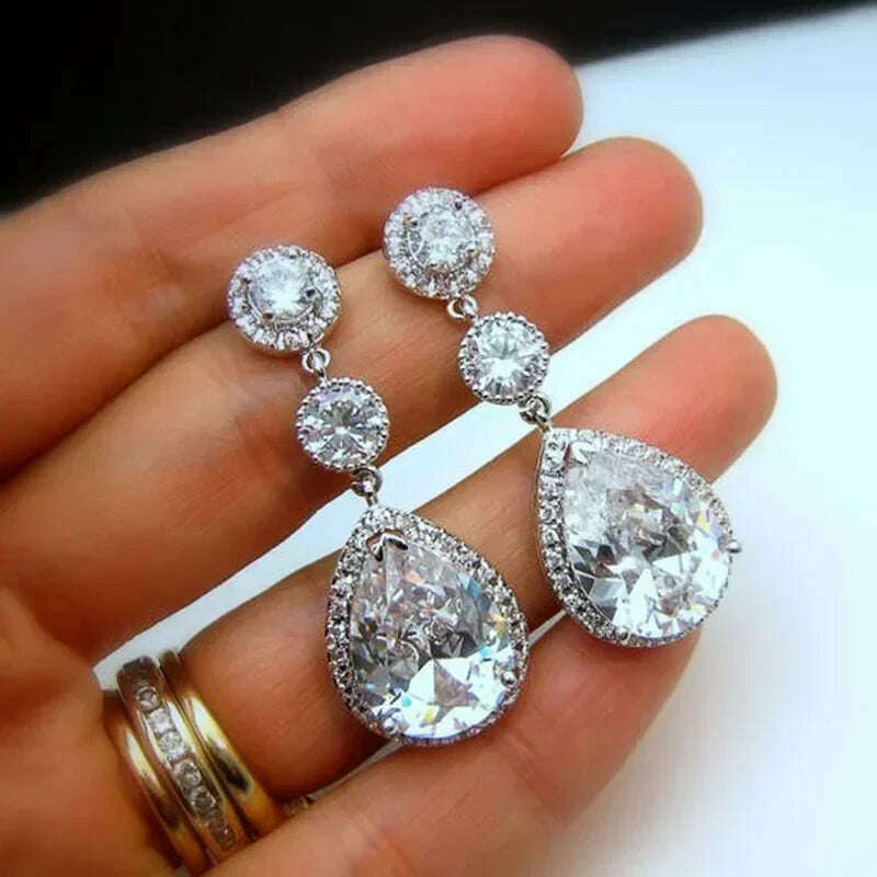 KIMLUD, Luxury Square Purple Cubic Zirconia Crystal Earrings for Women New FashionExquisite Fashion Gold Color Dangle Wedding Jewelry, E1385, KIMLUD APPAREL - Womens Clothes