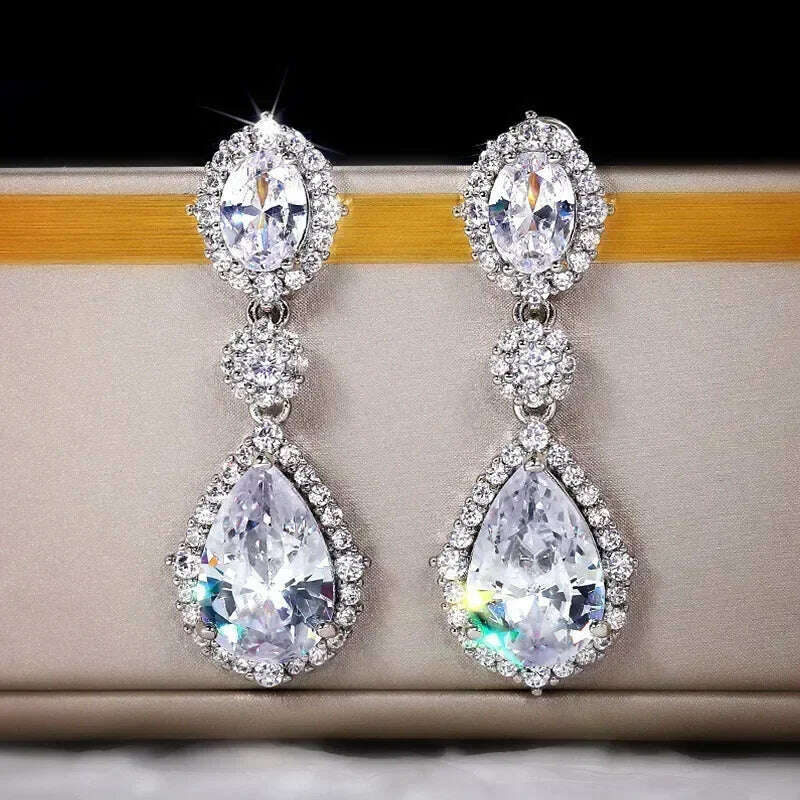 KIMLUD, Luxury Square Purple Cubic Zirconia Crystal Earrings for Women New FashionExquisite Fashion Gold Color Dangle Wedding Jewelry, E924, KIMLUD APPAREL - Womens Clothes