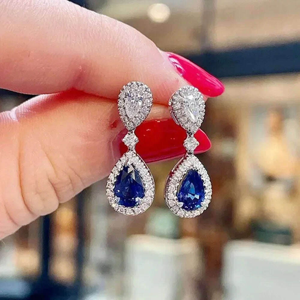 KIMLUD, Luxury Square Purple Cubic Zirconia Crystal Earrings for Women New FashionExquisite Fashion Gold Color Dangle Wedding Jewelry, E1921, KIMLUD APPAREL - Womens Clothes