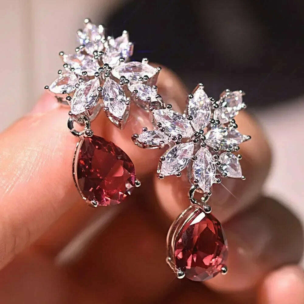 KIMLUD, Luxury Square Purple Cubic Zirconia Crystal Earrings for Women New FashionExquisite Fashion Gold Color Dangle Wedding Jewelry, E880, KIMLUD APPAREL - Womens Clothes
