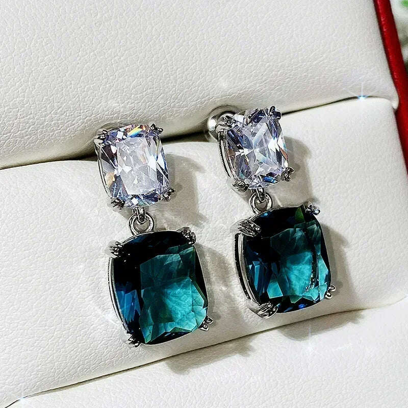 KIMLUD, Luxury Square Purple Cubic Zirconia Crystal Earrings for Women New FashionExquisite Fashion Gold Color Dangle Wedding Jewelry, E1280 Earrings, KIMLUD APPAREL - Womens Clothes