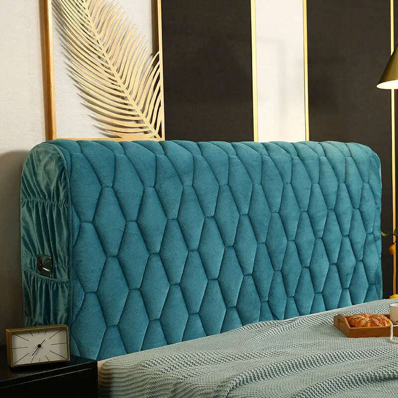 KIMLUD, Luxury Thicken Velvet Quilted Headboard Cover Solid Color High Grade All-inclusive Bedside Cover Soft Plush Bed Head Cover, Blue / W150 x H68cm, KIMLUD APPAREL - Womens Clothes