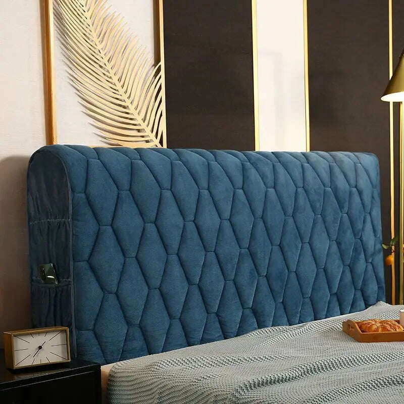 KIMLUD, Luxury Thicken Velvet Quilted Headboard Cover Solid Color High Grade All-inclusive Bedside Cover Soft Plush Bed Head Cover, Dark Blue / W150 x H68cm, KIMLUD APPAREL - Womens Clothes