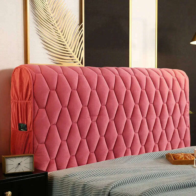 KIMLUD, Luxury Thicken Velvet Quilted Headboard Cover Solid Color High Grade All-inclusive Bedside Cover Soft Plush Bed Head Cover, Bean Red / W150 x H68cm, KIMLUD APPAREL - Womens Clothes